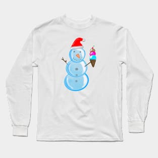 Snowman with Ice Cream Long Sleeve T-Shirt